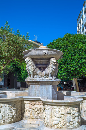 Venetian The Lion fountain at the Eleftheriou Venizelou Square, Heraklion, Crete, Greece.の写真素材