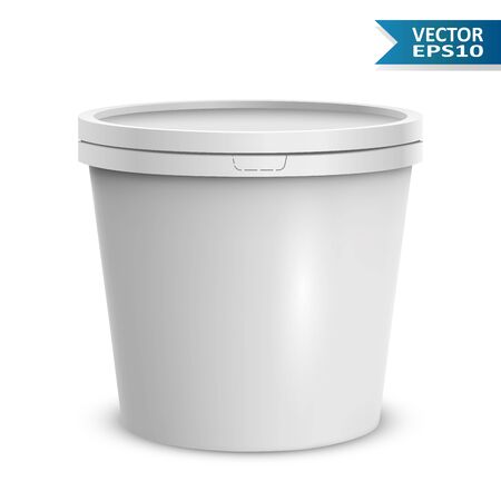 Blank white ice cream round container isolated on white background vector template. Blank yogurt or ice cream plastic bucket.のイラスト素材