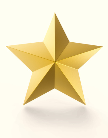 Gold star isolated on white background. 3D rendering image.の写真素材
