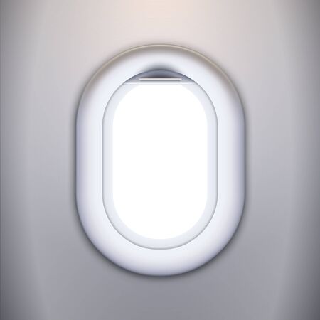 Blank passenger plane window vector template. Standard aircraft viewport with white copy space.のイラスト素材