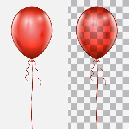 Realistic red balloon isolated on white and checker background vector template.のイラスト素材