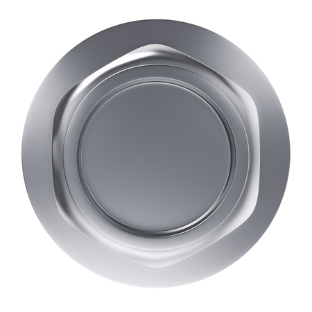 Metal bolt nut with washer top view isolated on white background. 3D rendering.の写真素材