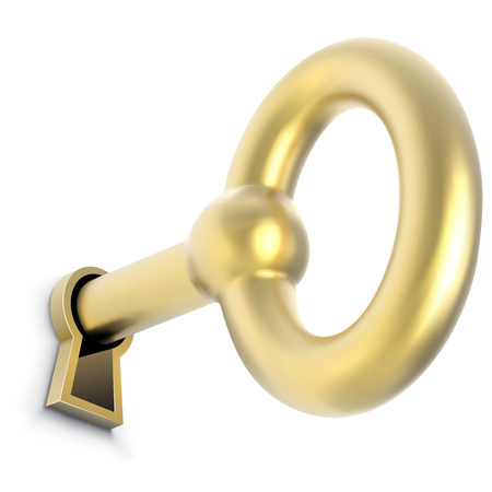 Gold key inserted in door keyhole vector illustration. Unlocking the way to the success or wealth concept image.のイラスト素材