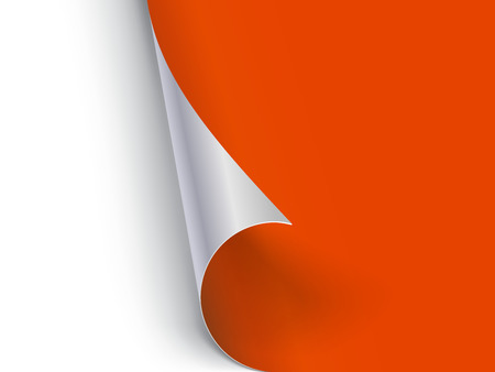 Red Christmas card with curled corner and white copy space. Rolled corner design element for advertisement or information banner.のイラスト素材