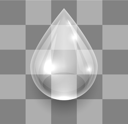 Single transparent water drop on checkered grey background vector template.のイラスト素材
