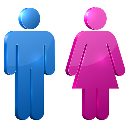 Blue and pink male and female 3D door signs isolated on white background vector illustration.のイラスト素材