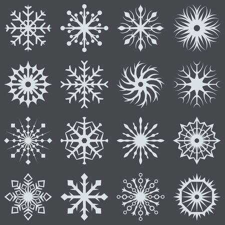 White snowflake icons on dark grey background. Vector elements for Christmas design.のイラスト素材