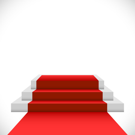 Empty three step podium with red carpet isolated on white background.のイラスト素材