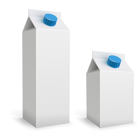 Blank white milk packs isolated on white background. 1 liter and 500 ml drink packaging vector template.のイラスト素材