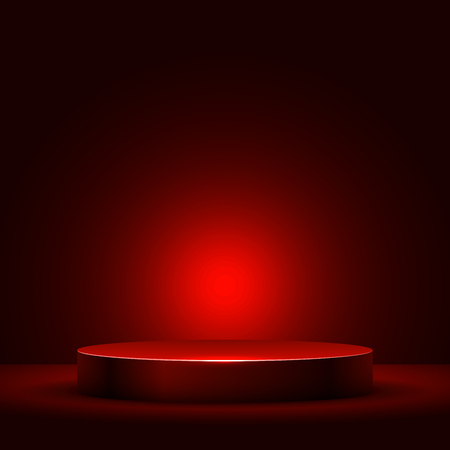 Abstract round podium illuminated with red light vector background.のイラスト素材