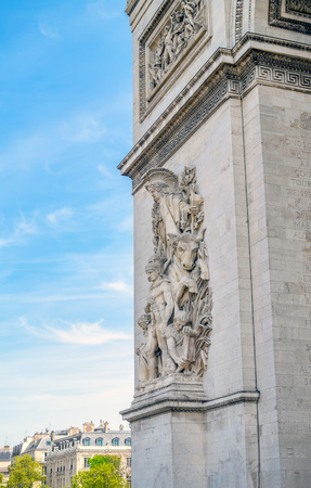 La Paix de 1815 sculpture group by Antoine Etex on the Arc de Triomphe pillar, Paris, France. Travel background.の写真素材
