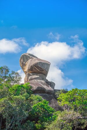 Sailing Boat Rock on sunny summer day. The landmark and symbol of Similan islands, Thailand.の写真素材