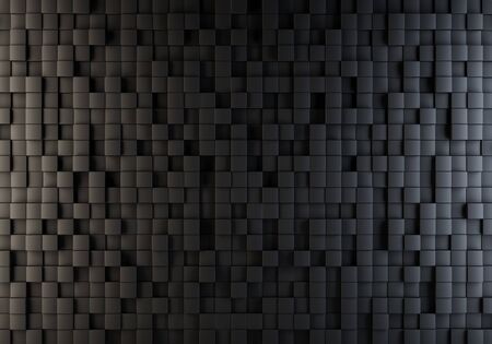 Black cubes randomly pushed out illuminated with warm and cool side lights background. 3D illustration.の写真素材
