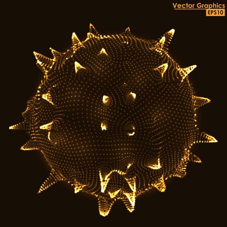 Abstract 3D distorted sphere shape made of glowing particles vector illustration.のイラスト素材