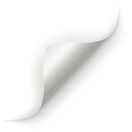 White page corner curl vector template. Paper document rolled up advertising design element.のイラスト素材