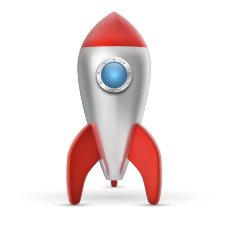 Metal space ship with red wings Isolated  . Vector illustration.のイラスト素材