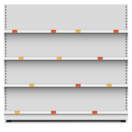 Retail store empty selves rack section with color price tags vector template. May be copied horizontally.のイラスト素材