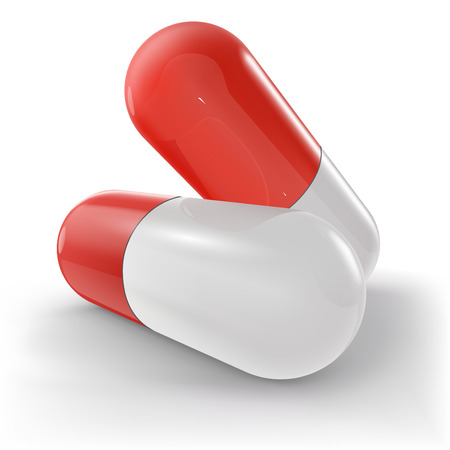 Standard red and white pills isolated on white background. Vector illustration.のイラスト素材