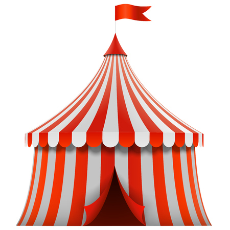 Red and white stripes circus tent isolated on white background. Vector illustration.のイラスト素材