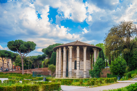 The Temple of Hercules Victor in the Piazza Bocca della Verita in Rome, Italy. The Temple dates back to the late 2nd century BC.の写真素材