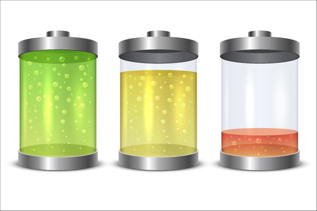 Glass and metal battery icon with charge level isolated.のイラスト素材