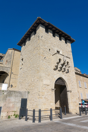 Porta del Loco San Francesco Gate or City Gate. The main gate of the San Marino old town.の写真素材