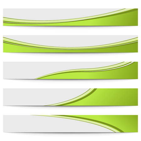 Set of 5 light green web business banners with stripe wave divider vector template.のイラスト素材
