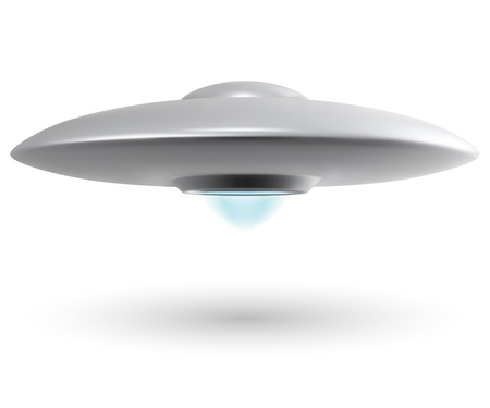Unidentified flying object or UFO isolated on white background. Alien spaceship vector illustration.のイラスト素材