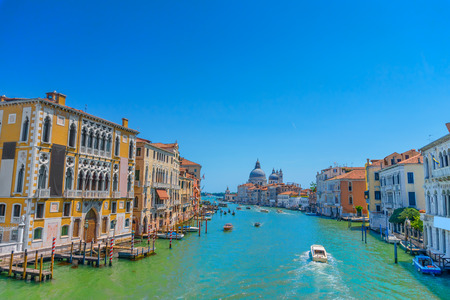 Famous view on Grand canal and Santa Maria della Salute Cathedral from Accademia Bridge in Venice, Italy.の写真素材