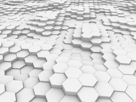 White 3D hexagon waves background. 3D illustration.