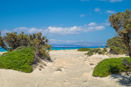 Chrissi (Chrysi) island landscape background with view on Crete, Greece. One of the most beautiful uninhabited island of Greece.の写真素材