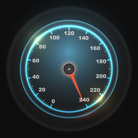 Glowing round car speedometer dial. Max speed concept. Vector illustration.のイラスト素材