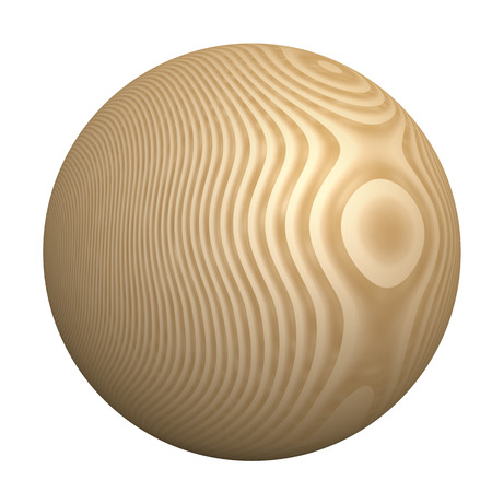 Wood ball isolated on white background. Wooden sphere design element. 3D illustration.の写真素材