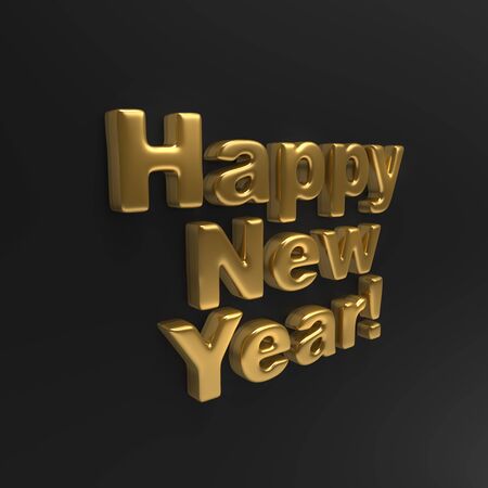 Gold Happy New Year Black Wall Holiday Background. 3D illustration.の写真素材