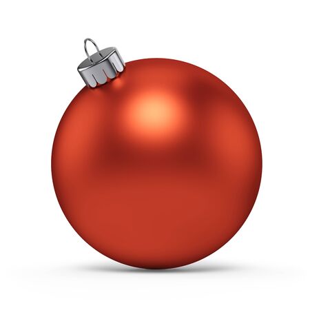 Christmas Decoration Red Ball Isolated On White Background. 3D Illustration.の写真素材