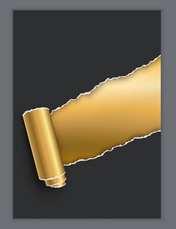 Black title page business template with diagonal torn piece of paper and gold copy space. Vector illustration.のイラスト素材