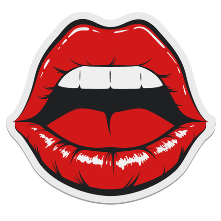 Pop Art Women Mouth with Opened Lips Sticker Template.のイラスト素材