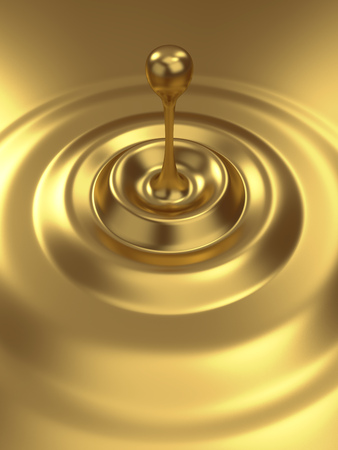 Gold Drop Splash Vertical Background. Luxury Backdrop. 3D Illustration.の写真素材