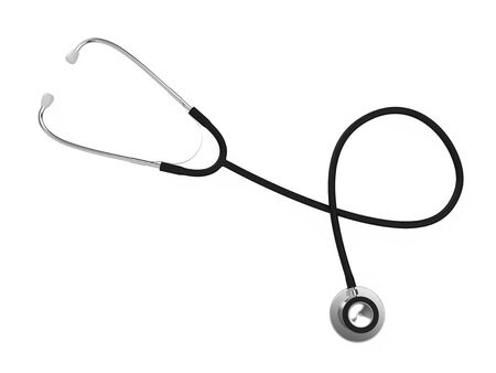 Medical Stethoscope Isolated on White Background. Top View. Medicine Industry Concept. 3D Illustration.の写真素材