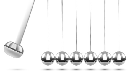 Newton's Cradle Pendulum on White Background. Business Concept. Balancing Chrome Balls. Vector Illustration.のイラスト素材