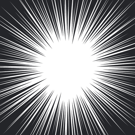 Comic Book Black and White Radial Speed Lines Background. Classic Motion Rays Template. Light Burst. Vector Illustration.のイラスト素材