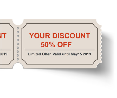 Discount Tear-off Ticket with Shadow on White Background. Sale Coupon Template.のイラスト素材