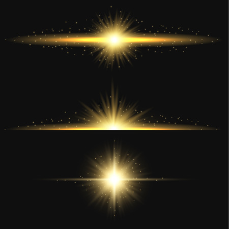 Yellow Sun Light Flare Effect, Horizontal Light Dividers with Sparks.のイラスト素材