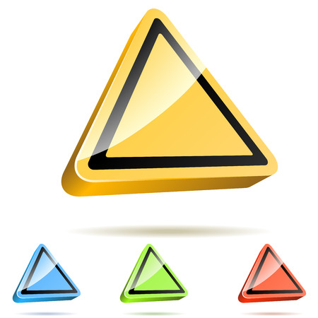 Blank Yellow Triangular Warning 3D Sign Icon Isolated on White Background. Vector Illustration.のイラスト素材