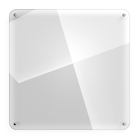 Protection Glass Plate Fastened to White Wall with Metal Rivets. 3D Illustration.の写真素材