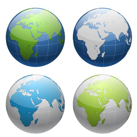 3D Earth Globe Icon Set on White Background. Global Concept Sign. Vector Illustration. のイラスト素材