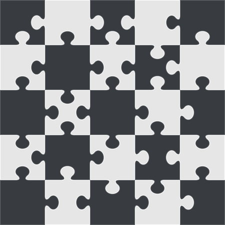 Black and White Connected Jigsaw Puzzle Pattern. Vector Illustration.のイラスト素材