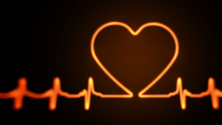 Red Glowing Heart Beat Graph with Heart Shape on Black Background. 3D Illustration.の写真素材