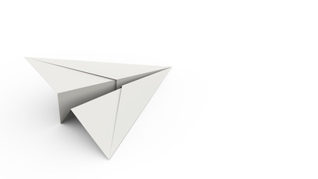 Paper Plane on White Background Concept Background with White Copy Space. Creative Minimal Business Background. 3D Illustration.の写真素材