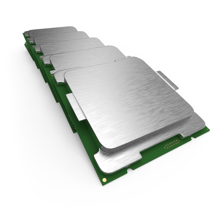 Modern Computer Core Processing Unit (CPU) Row Isolated on White Background. 3D Illustration.の写真素材